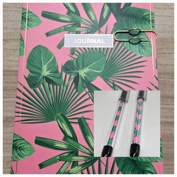 James Burke Other - James Burke Notebook Journal Lined  7 x 10 in. Pink & Green W Pens And Holder